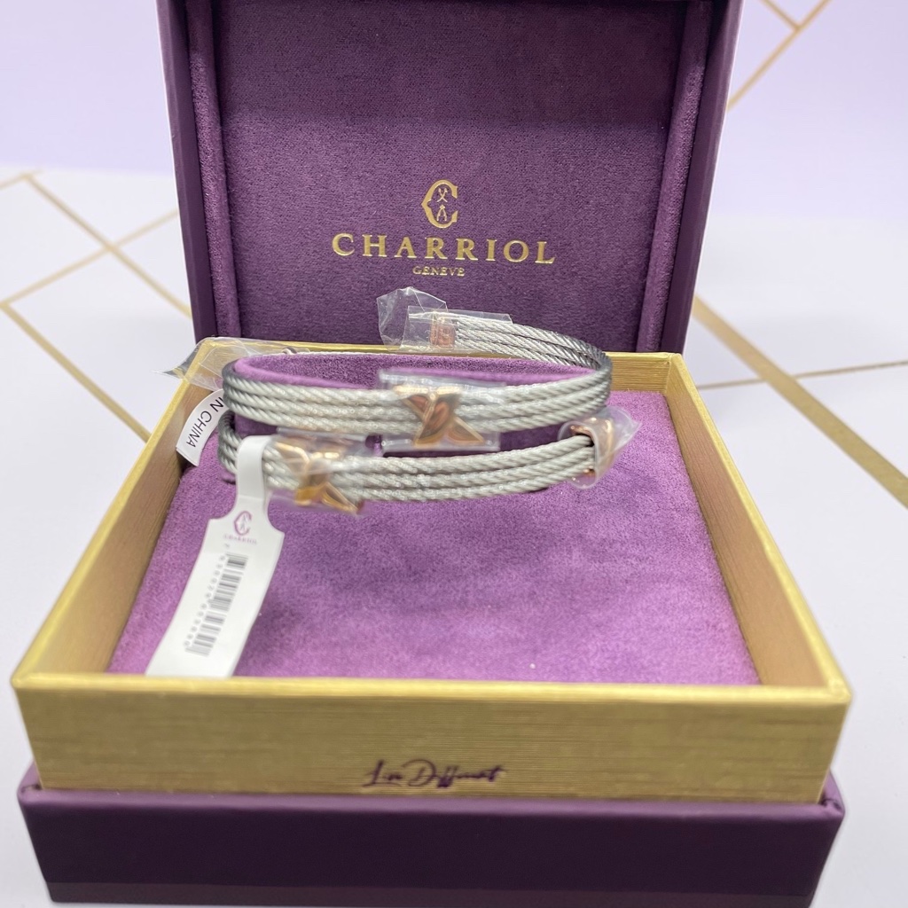 Genuine Charriol Twist Two-Tone Steel Cable Pvd Bangle Bracelet (Size M)